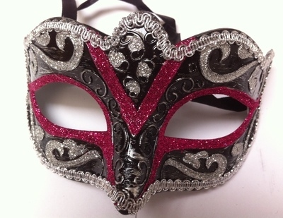  Hot Pink, Black & Silver Masquerade Mask