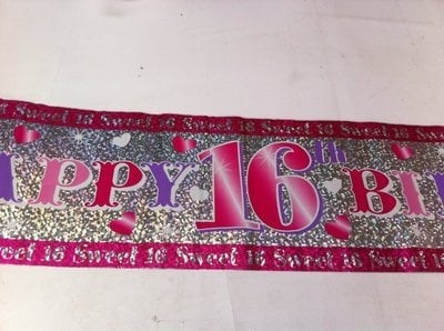 Jumbo Happy 16th Birthday Banner - Pink, Purple & Silver 