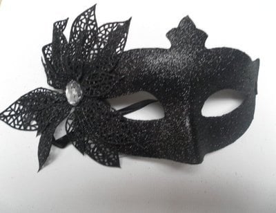          Black Glitter Flower Masquerade Ball Mask 