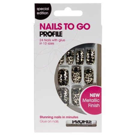   Salon System Nails to Go Profile 24 Nails with Glue - Metallic Leopard 