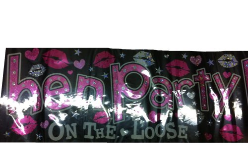 Giant Hen Party On The Loose Banner - Black, Silver & Hot Pink 