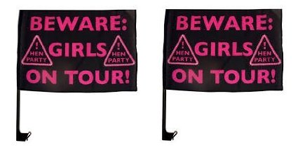   Beware Girls On Tour! Hen Party Car Flags (pack of 2) 
