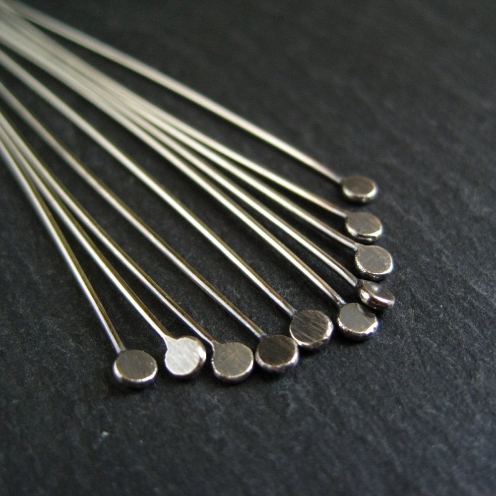 Oxidized Flat Sterling Silver Headpins 0.8mm/20g