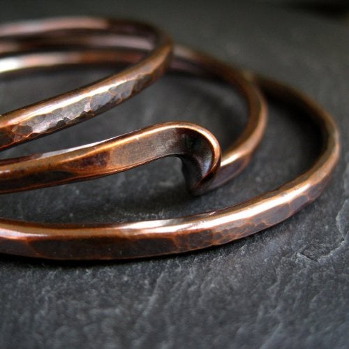 Simple Twist Hammered Copper Bangle Set