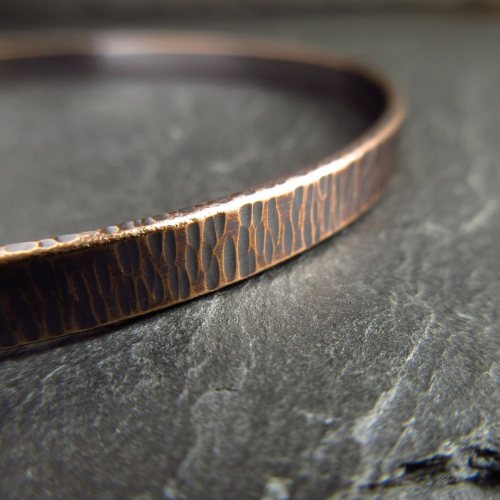 Hammered Bronze Bangle - Bark Texture - Handmade