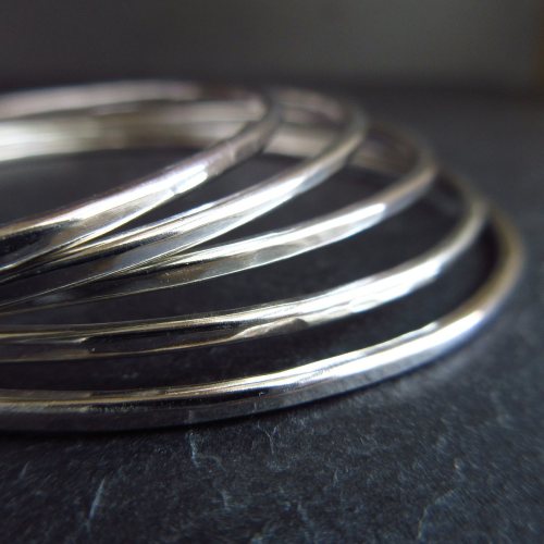 Hammered Sterling Silver Skinny Bangles