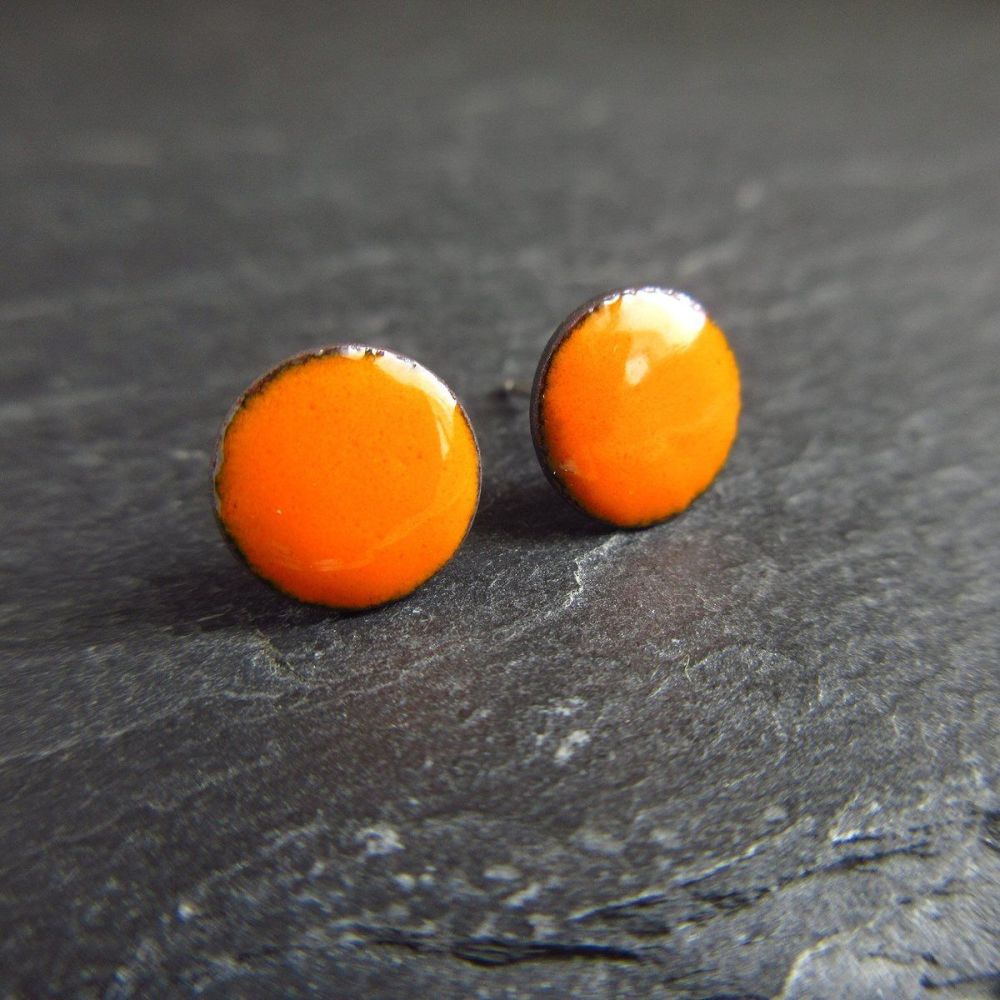 Orange Enamel Stud Earrings