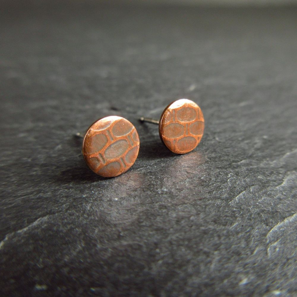 Round Copper Studs with Embossed Cell Design