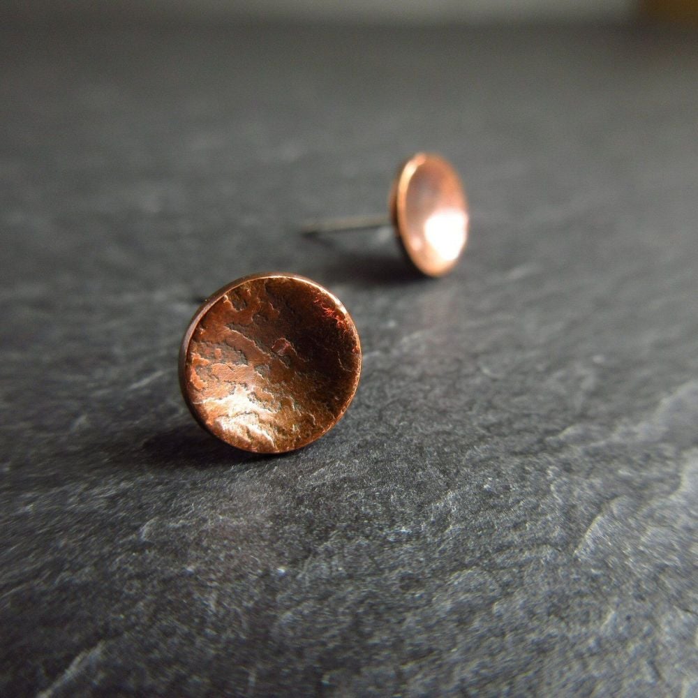 Copper Bowl Studs with Embossed Design