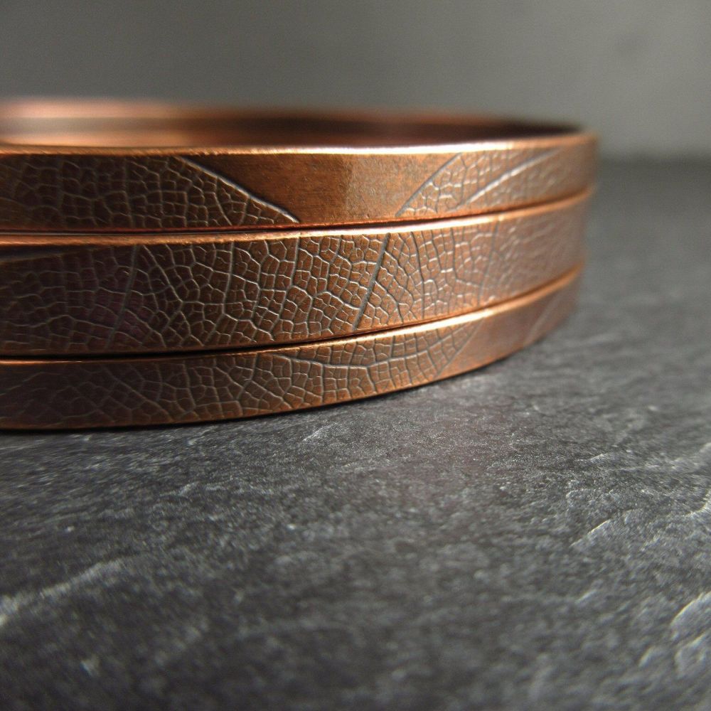Copper Bangles with Leaf Vein Texture