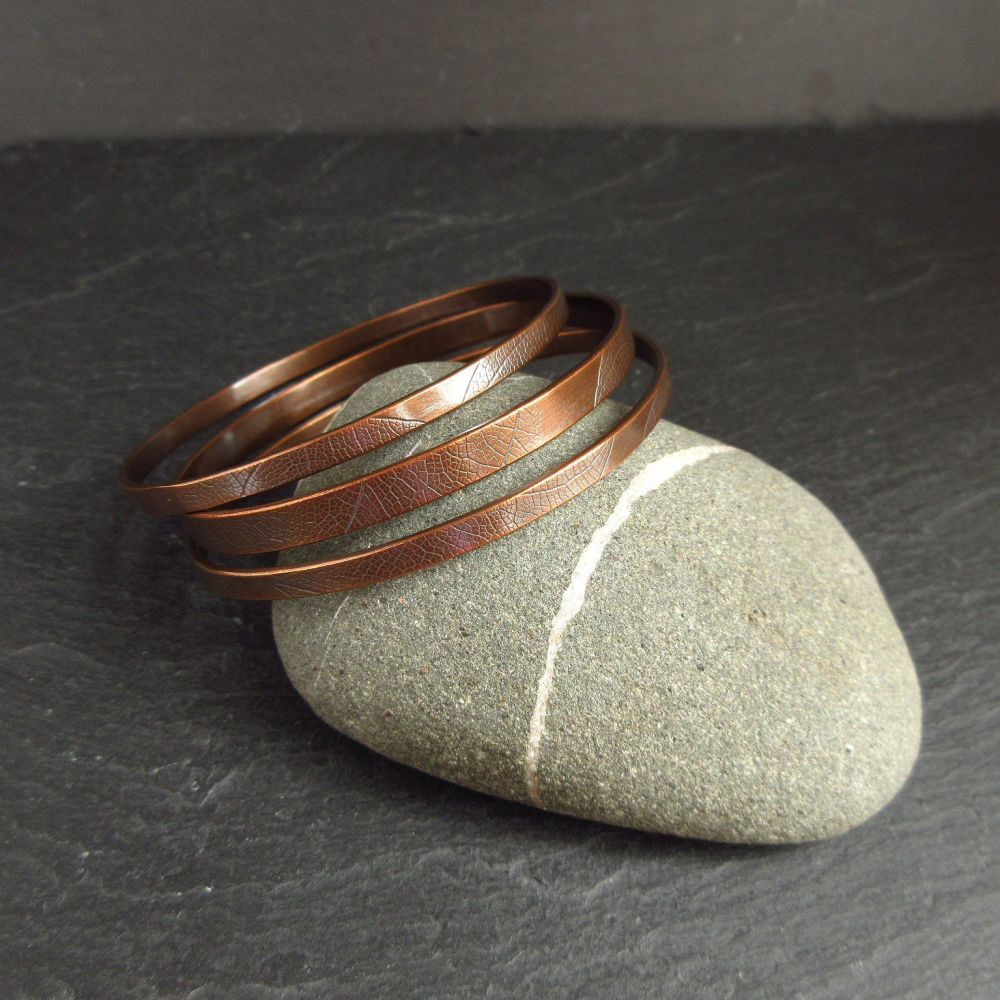 Copper Bangles with Leaf Vein Texture