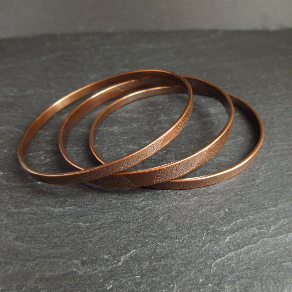 Copper Bangles with Leaf Vein Texture