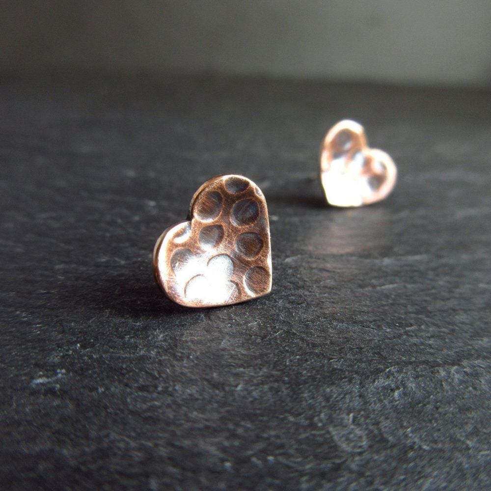 Bronze Heart Earrings with Dot Pattern