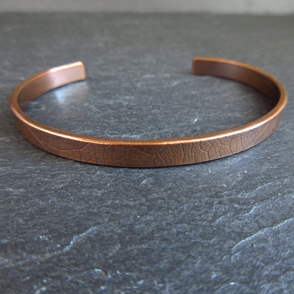Copper Cuff Bracelet with Leaf Vein Texture