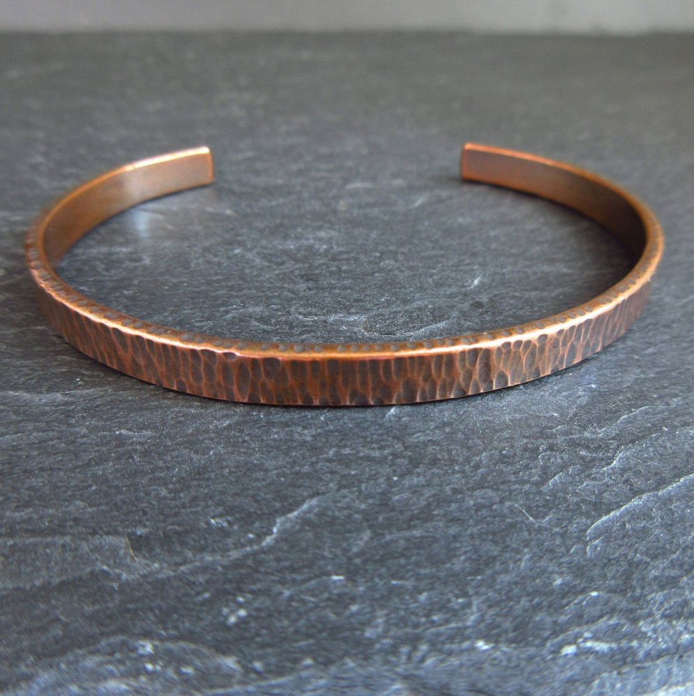 Copper Cuff Bracelet with Hammered Bark Texture