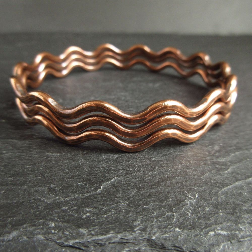 Wavy Copper Bangles with Hammered Finish
