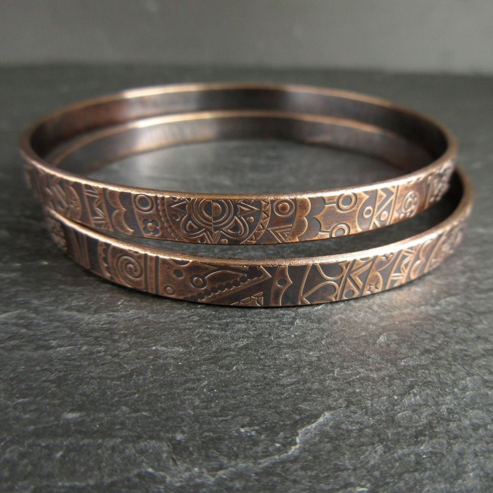 Set of Two Patterned Bronze Bangles For Women