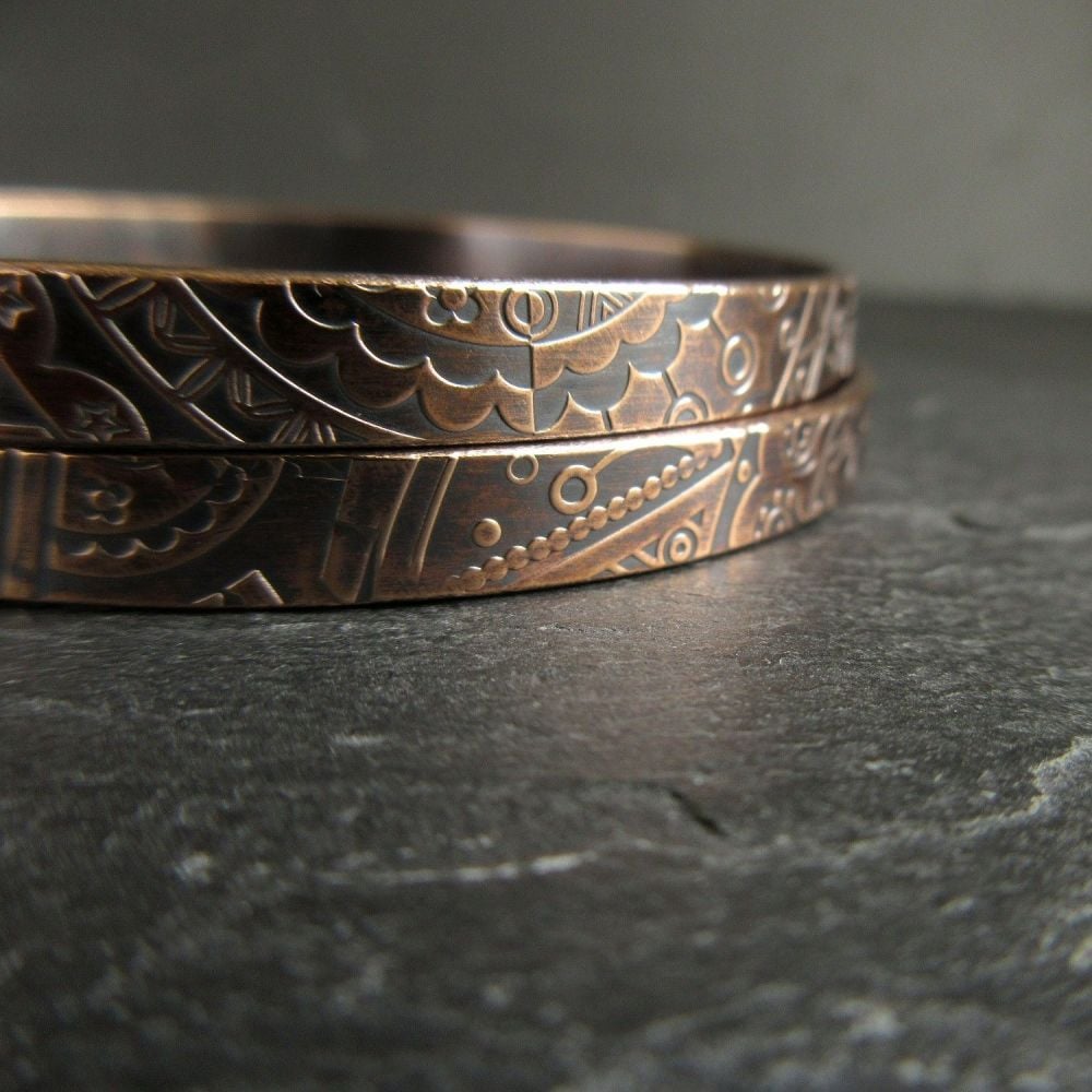 Set of Two Patterned Bronze Bangles For Women