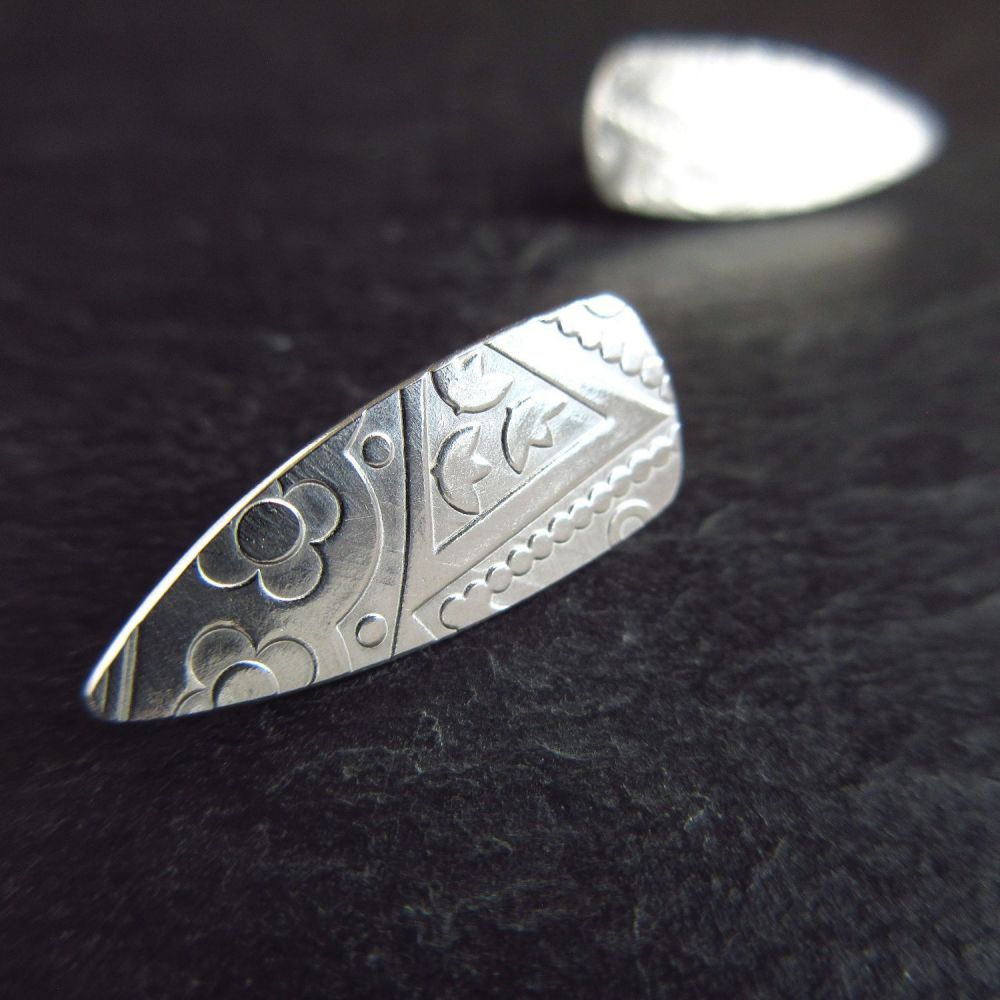 Bullet Shape Sterling Silver Stud Earrings with Pattern Texture