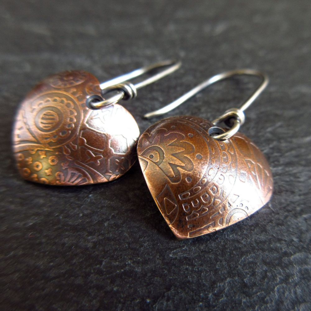 Bronze Heart Earrings with Sterling Silver Earwires