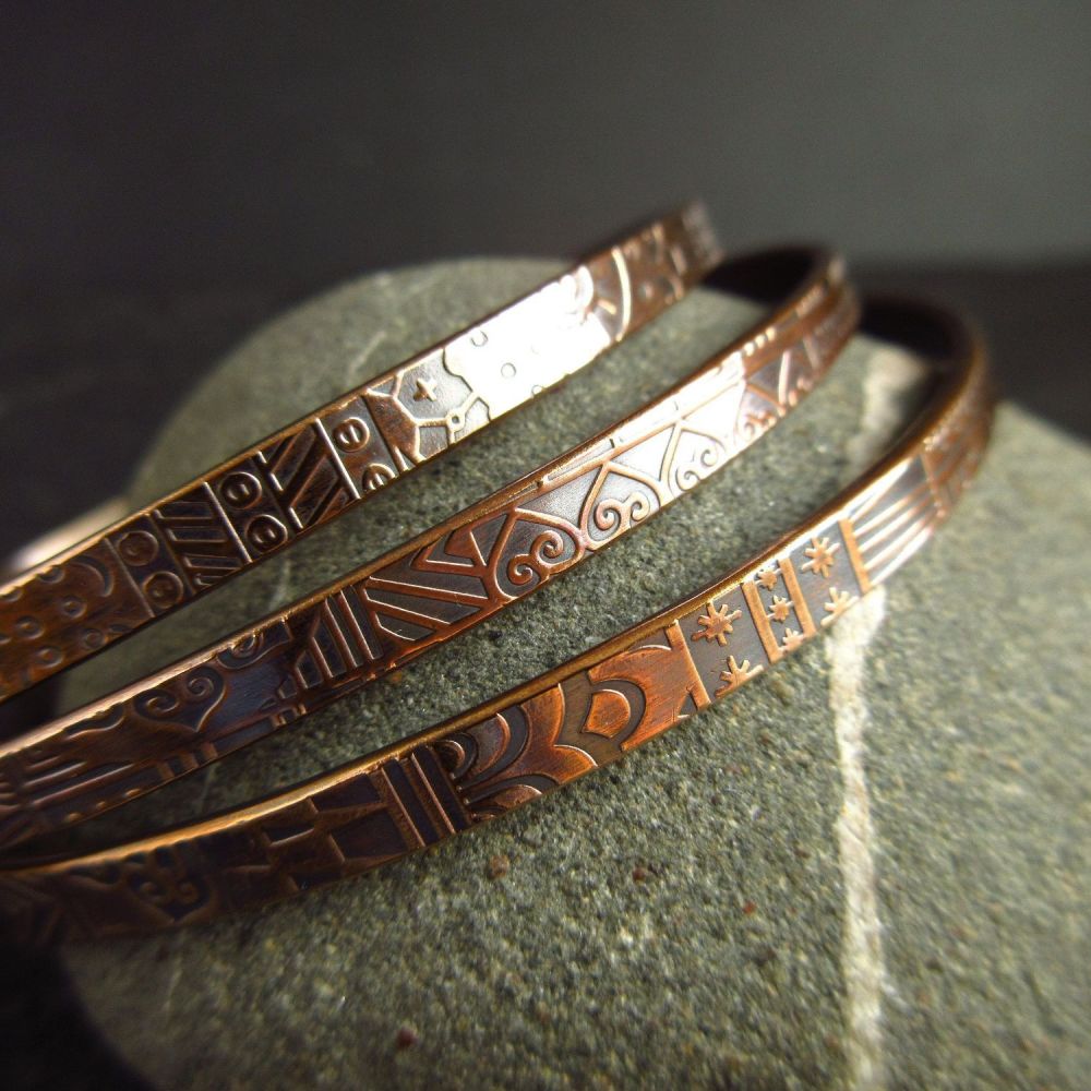 Set of Three Patterned Bronze Bangles For Women