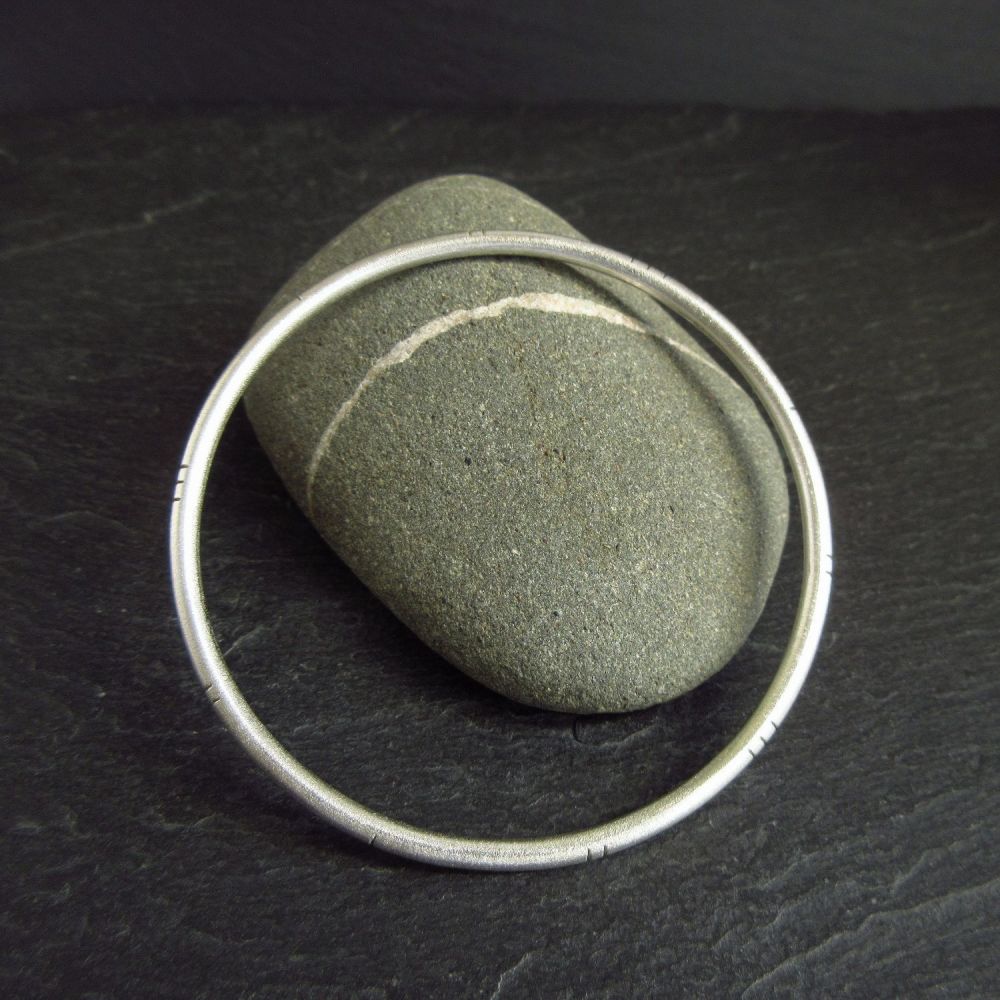 Sterling Silver Bangle with Line Pattern and Frosted Finish