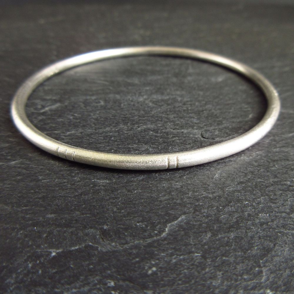 Sterling Silver Bangle with Line Pattern and Frosted Finish