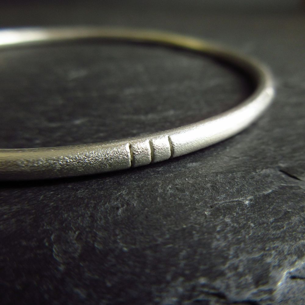 Sterling Silver Bangle with Line Pattern and Frosted Finish