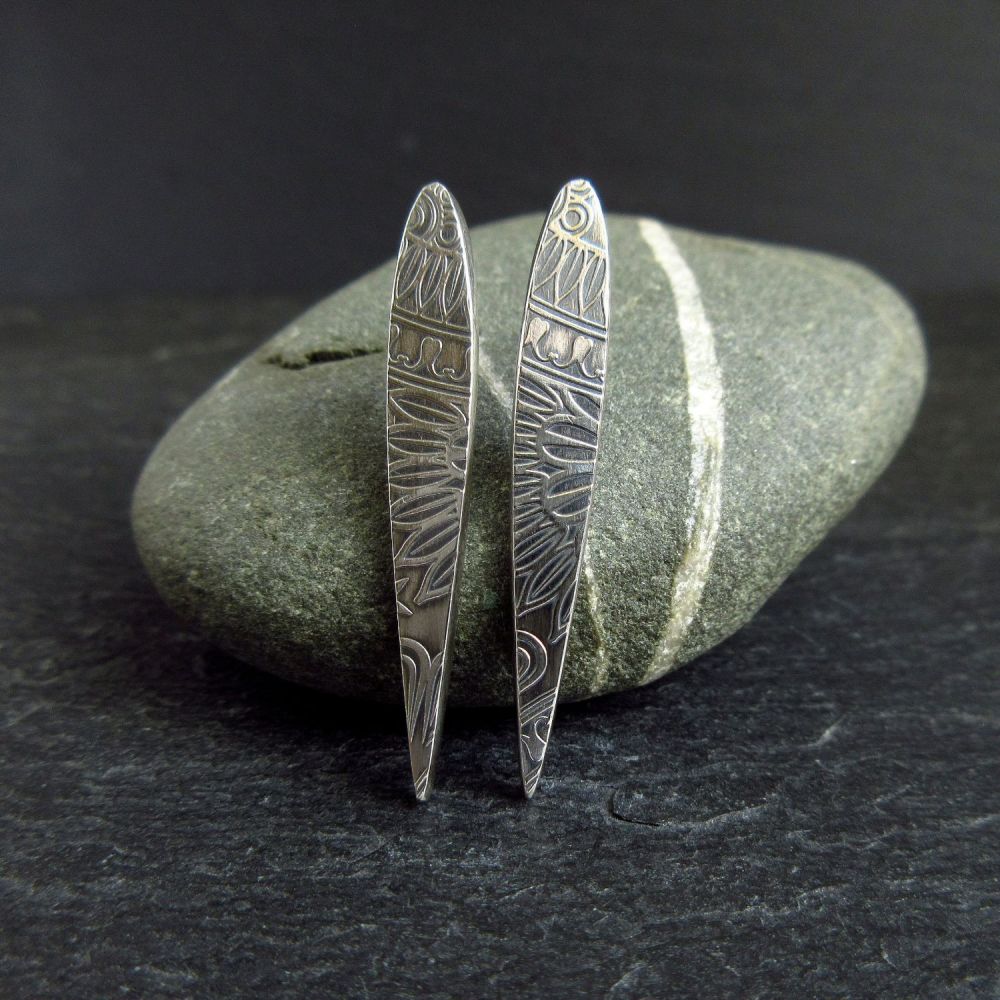 Petal Shape Sterling Silver Stud Earrings