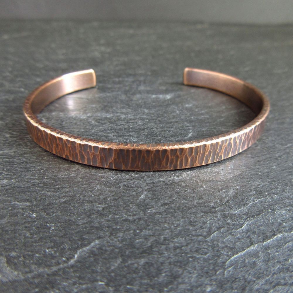 Bronze Cuff Bracelet with Hammered Bark Texture