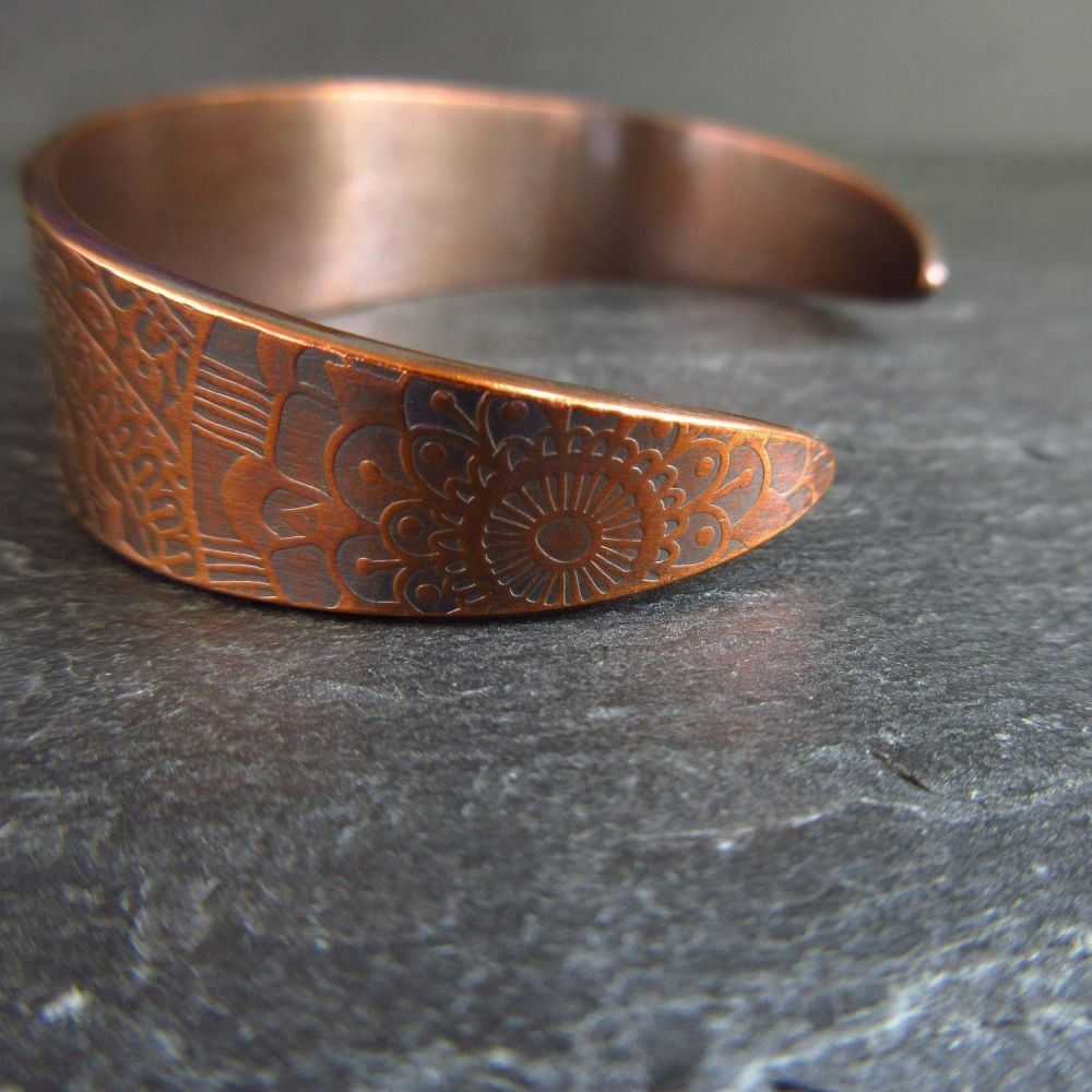 Copper Cuff Bracelet with Mandala Pattern