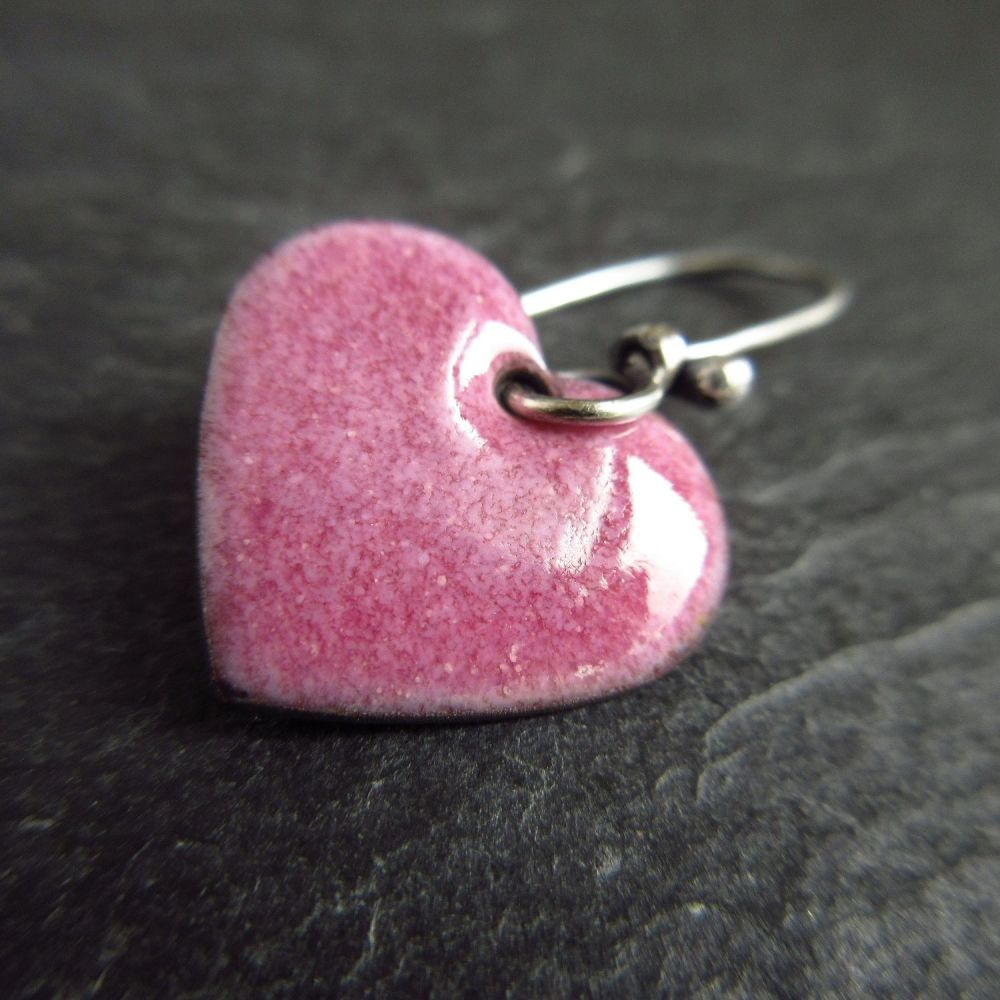 Grape Pink Enamel Heart Earrings