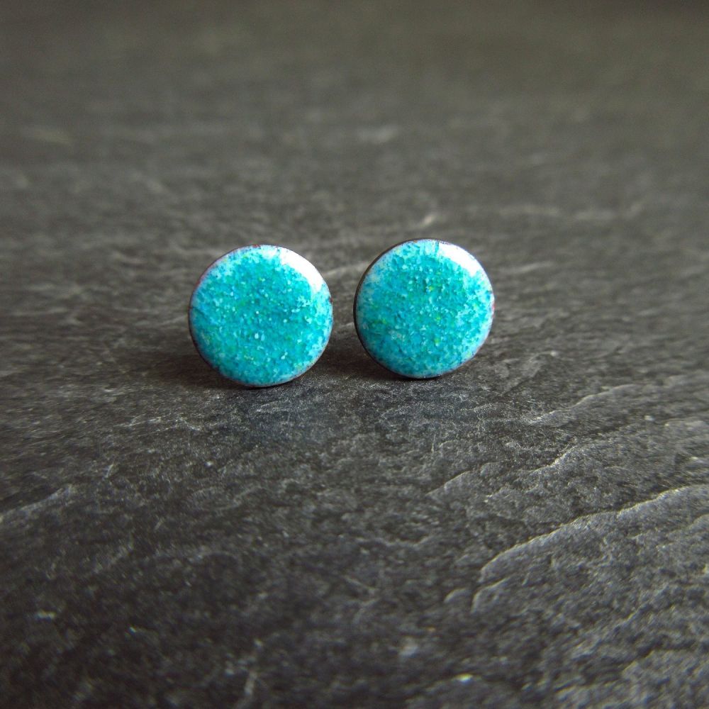 Blue Enamel Stud Earrings with Sterling Silver Posts