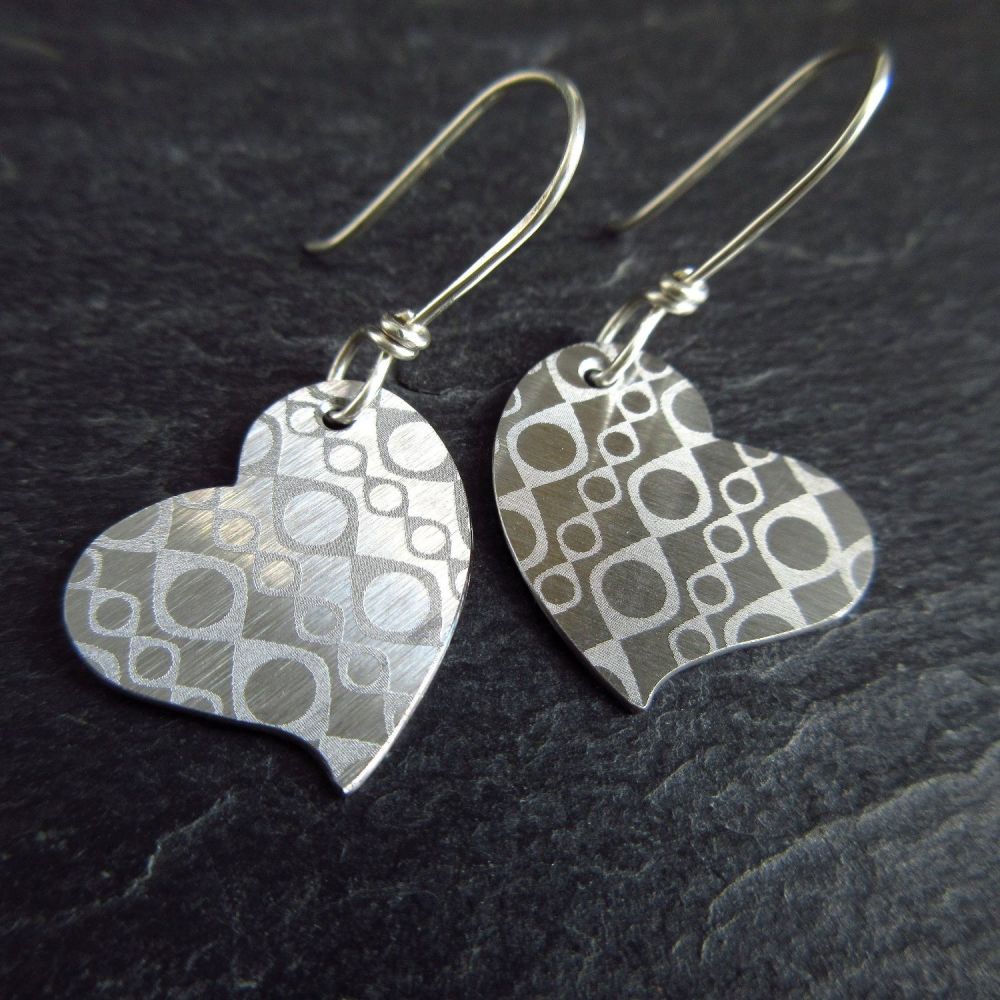 Stainless Steel Heart Earrings with Geometric Design