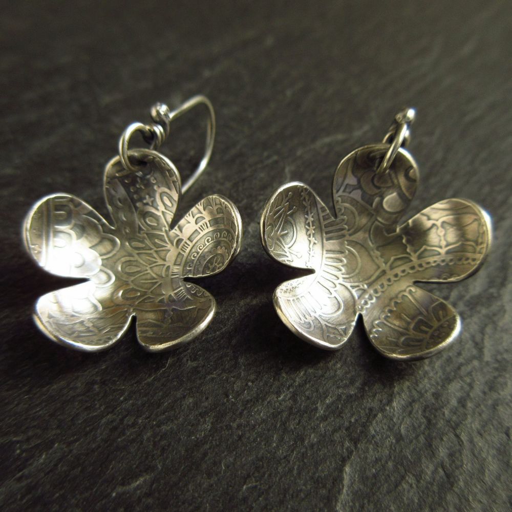 Sterling Silver Flower Earrings Daisy Shape
