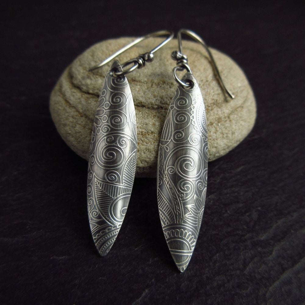 Marquise Shaped Sterling Silver Earrings 