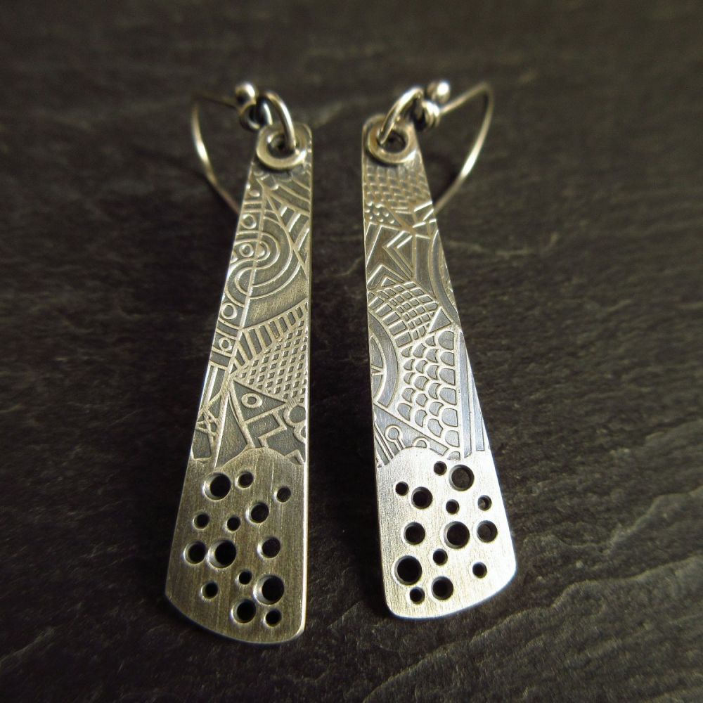 Patterned Sterling Silver Earrings with Hole Design