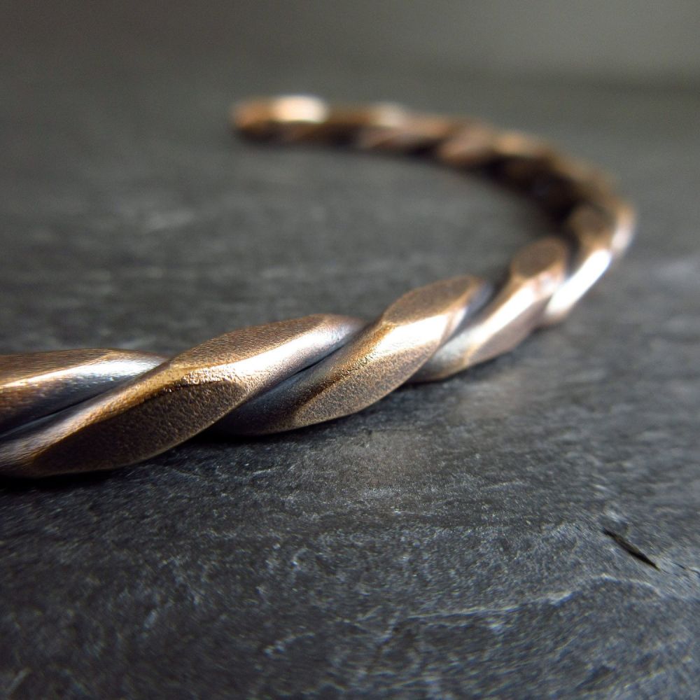 Square Twist Bronze Cuff Bracelet for Women & Men