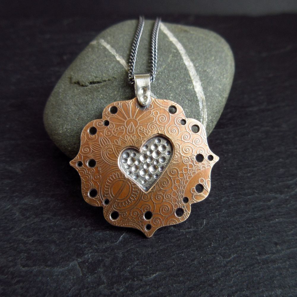 Bronze Pendant with Sterling Silver Heart