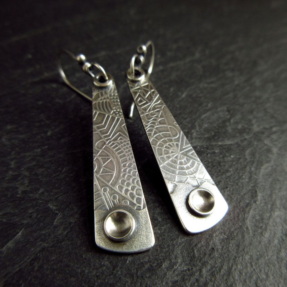 Long Sterling Silver Earrings with Doodle Pattern