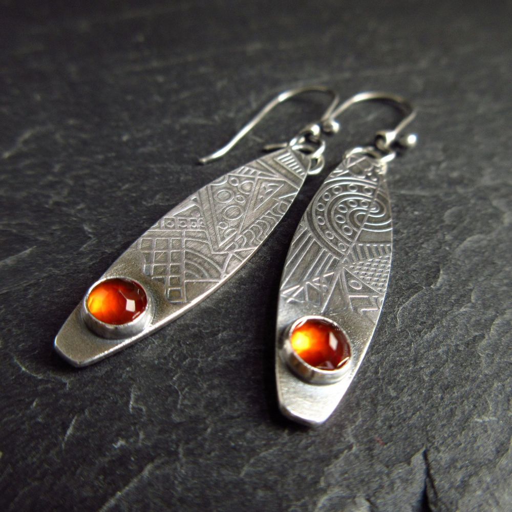 Silver Earrings with Orange Hessonite Garnet Gemstone