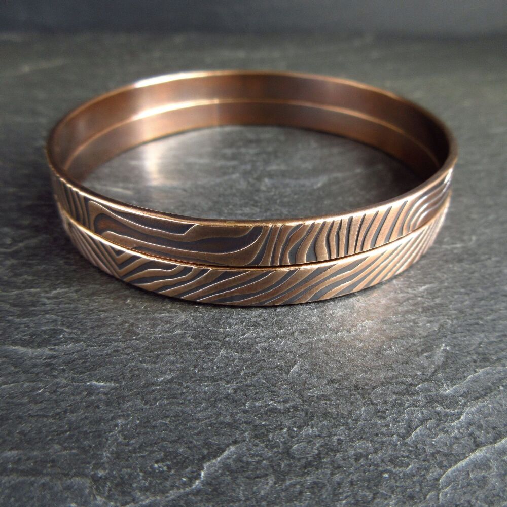 Two Ripple Patterned Bronze Bangles For Women