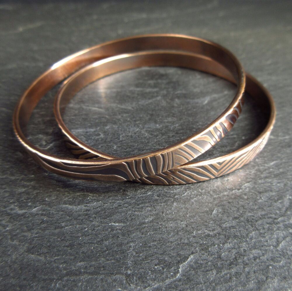 Two Ripple Patterned Bronze Bangles For Women