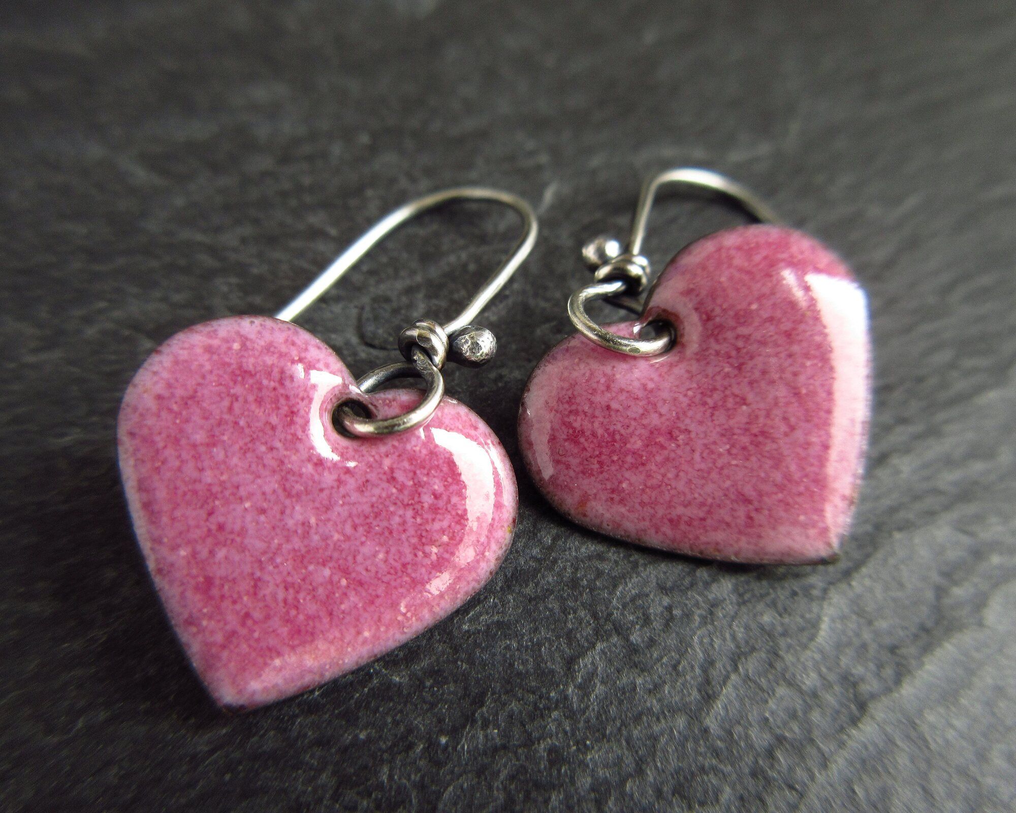 pink enamel heart earrings