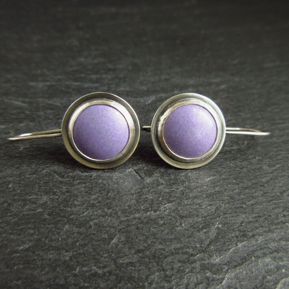 Purple Enamel Sterling Silver Earrings