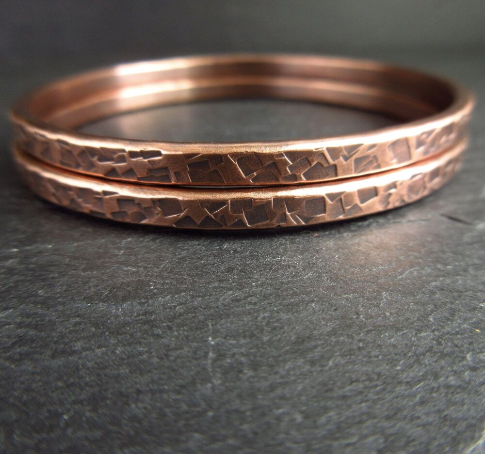 Hammered Copper Bangle Set Ladies Medium Size