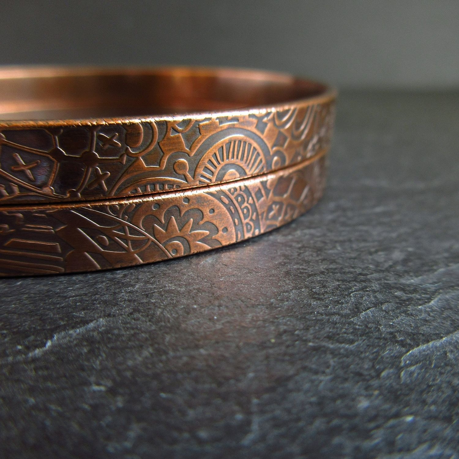 handmade copper leaf vein bangles