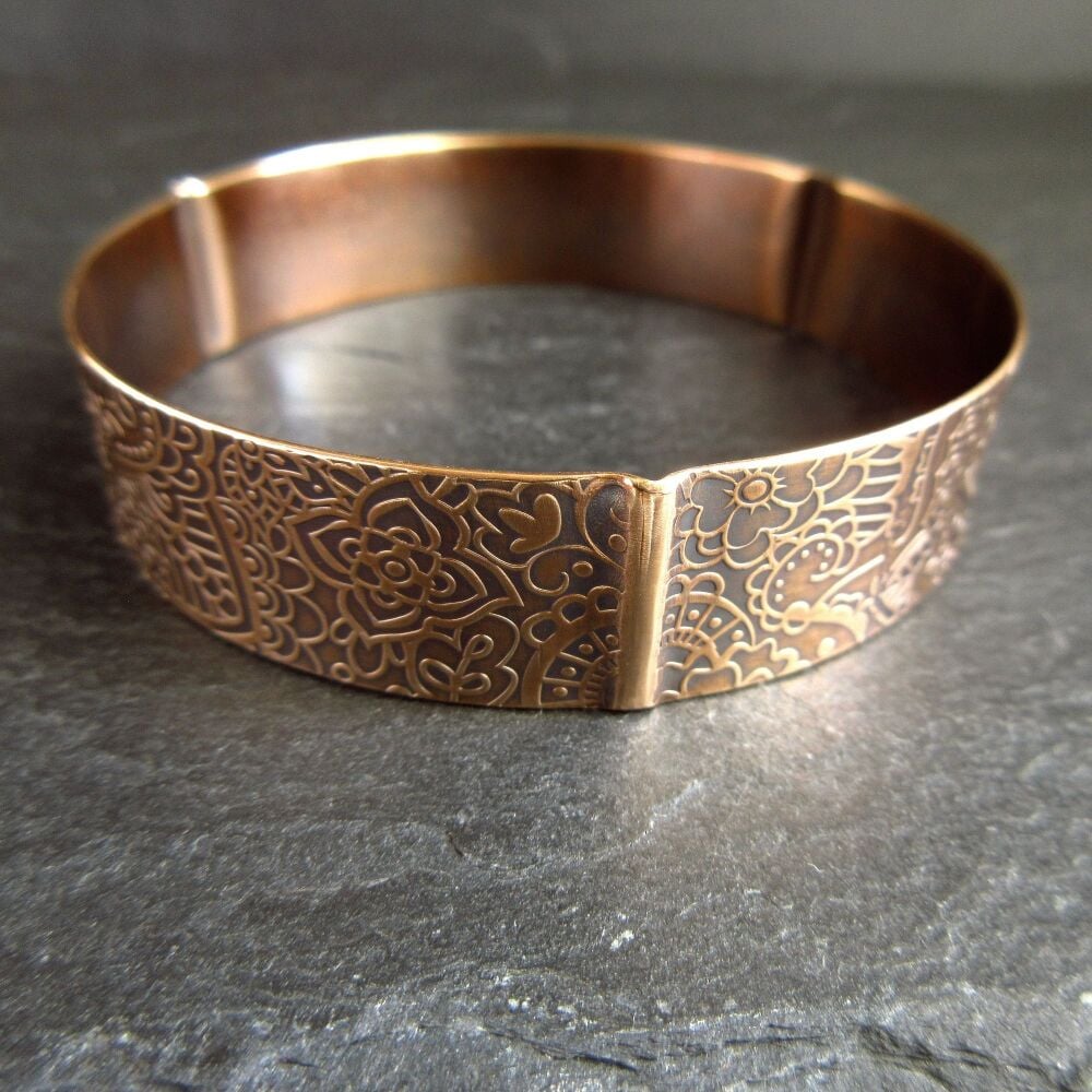 Ladies Bronze Bangle with Mandala Style Pattern and 3 Fold Design