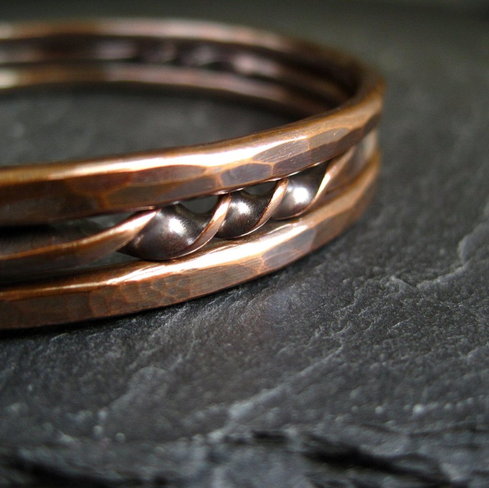 Pure Copper Bangles - Hammered and Twist Design