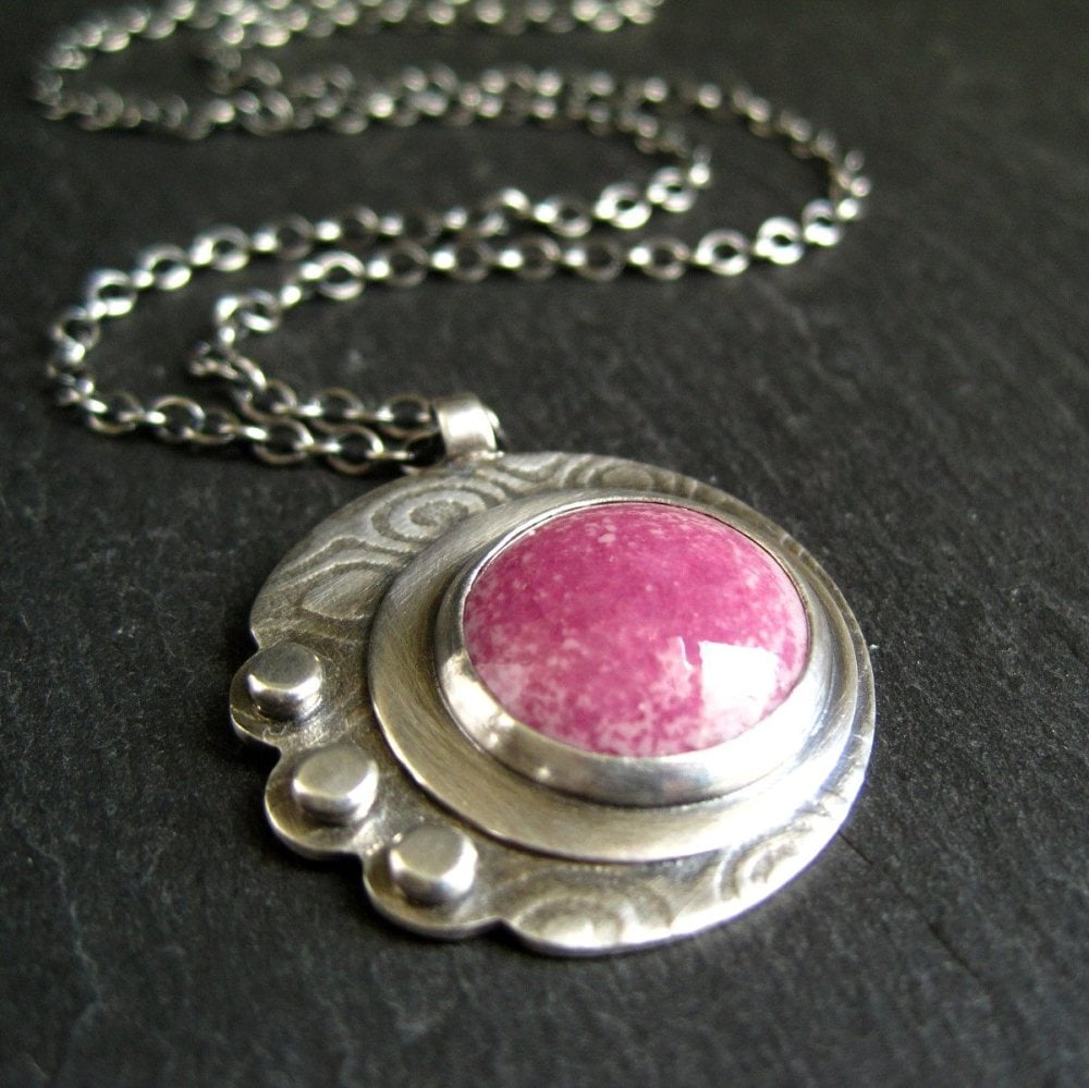 Sterling Silver Metalwork Pendant with Pink Enamel